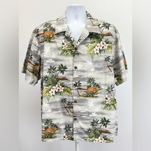BLUE HAWAII Gray Tropical Print short sleeve button down shirt size XXL.